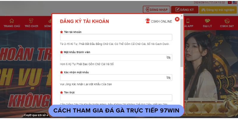 Cách tham gia đá gà trực tiếp 97win